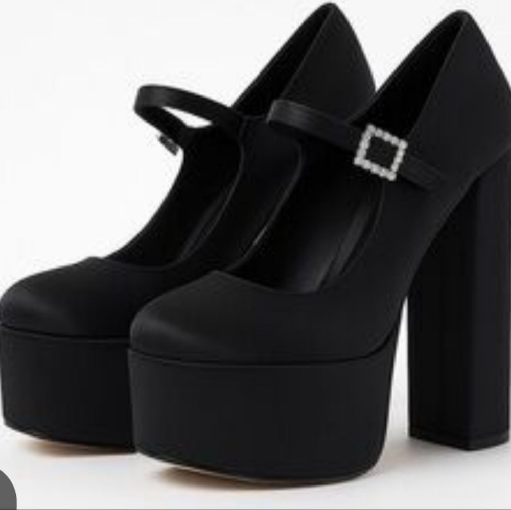 Lisa Vicky Vault-V Women's Black Satin Platform Heels Sz-7.5